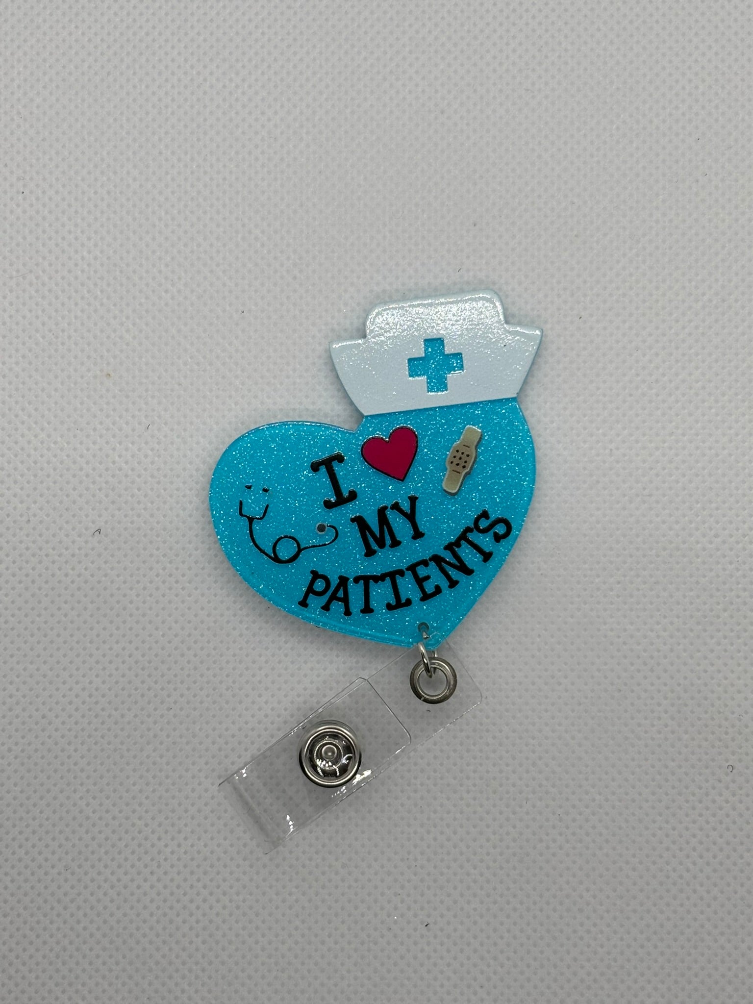 Blue “I Love My Patients” Badge Face