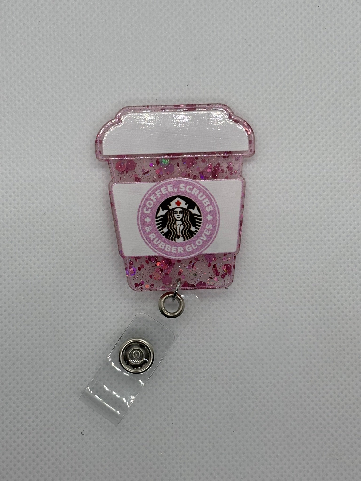 Pink “Coffee Scrubs & Rubber Gloves” Badge Face