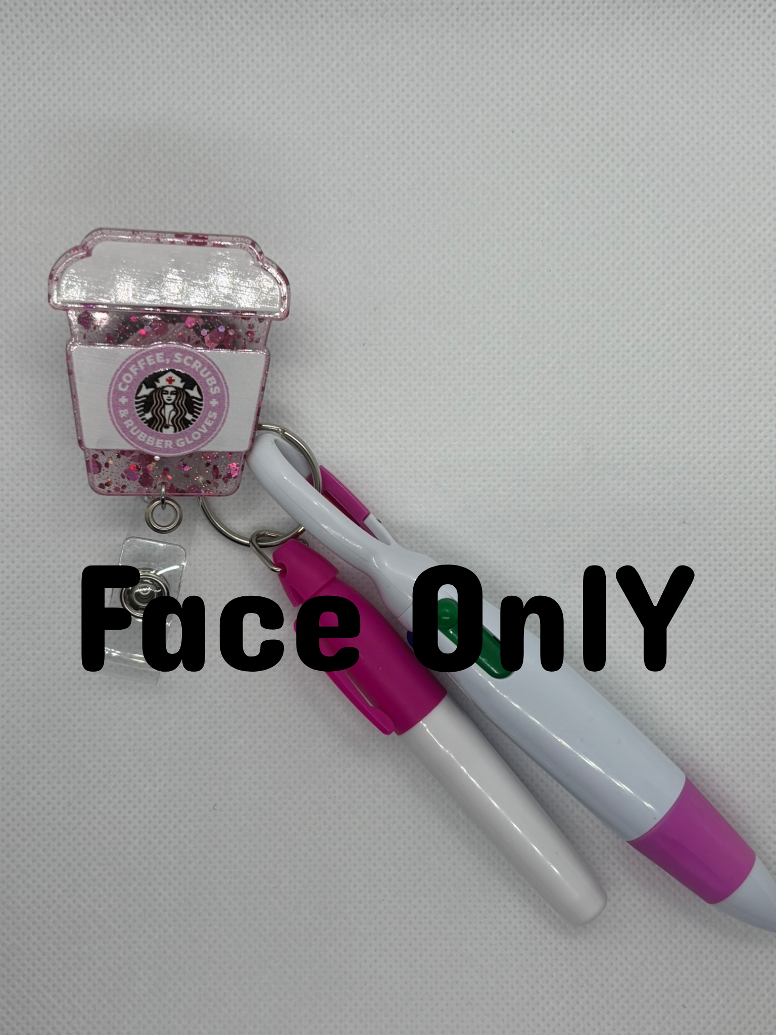 Pink “Coffee Scrubs & Rubber Gloves” Badge Face