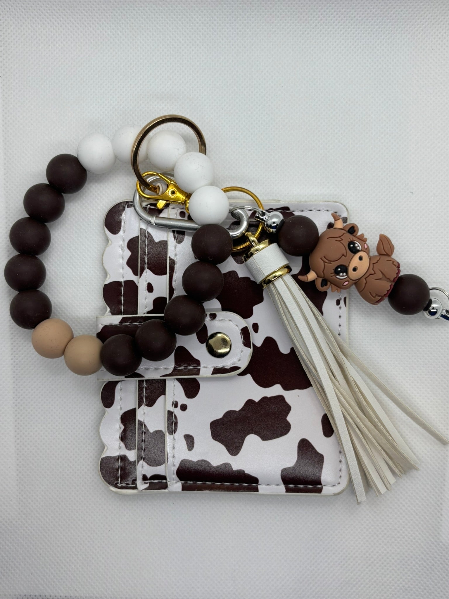BROWN COW PRINT WALLET WITH COW KEYCHAIN