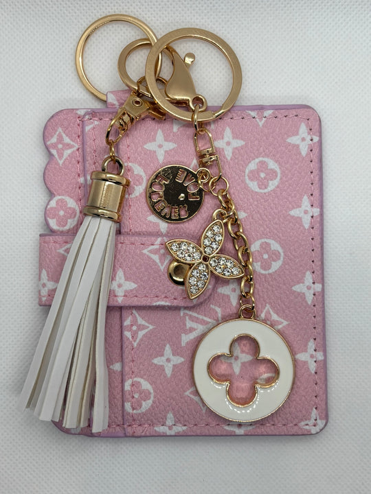 LV PINK WALLET WITH WHITE LV KEYCHAIN