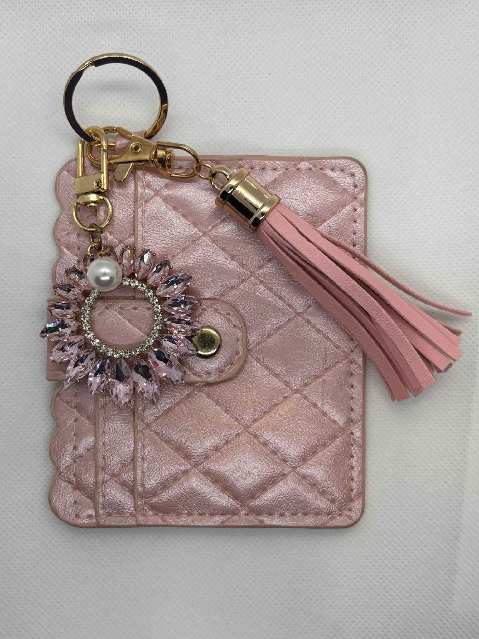 PINK PEARL WALLET WITH FLOWER KEYCHAIN