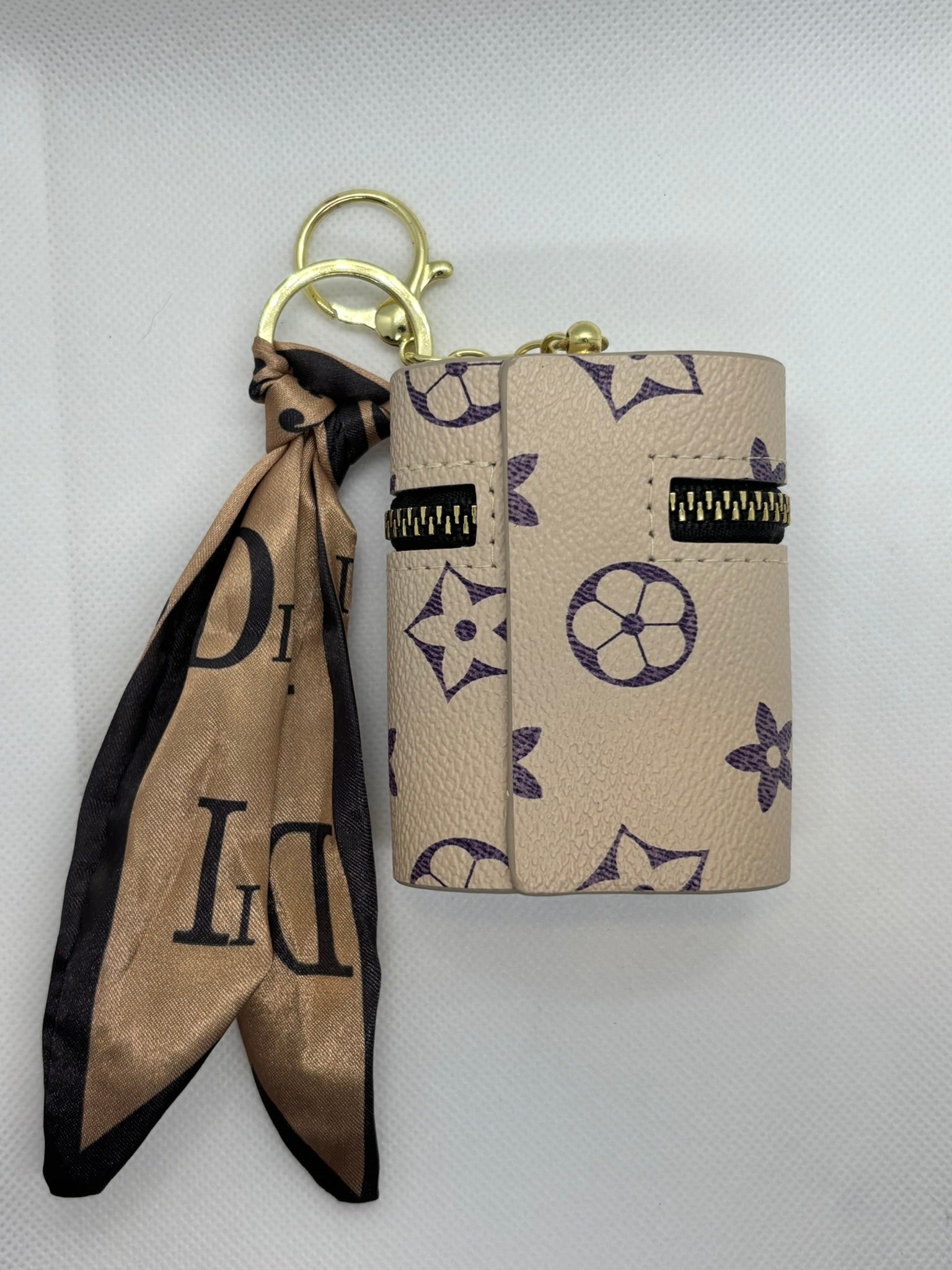 LV TAN WITH PURPLE AIRPOD CASE / COIN PURSE
