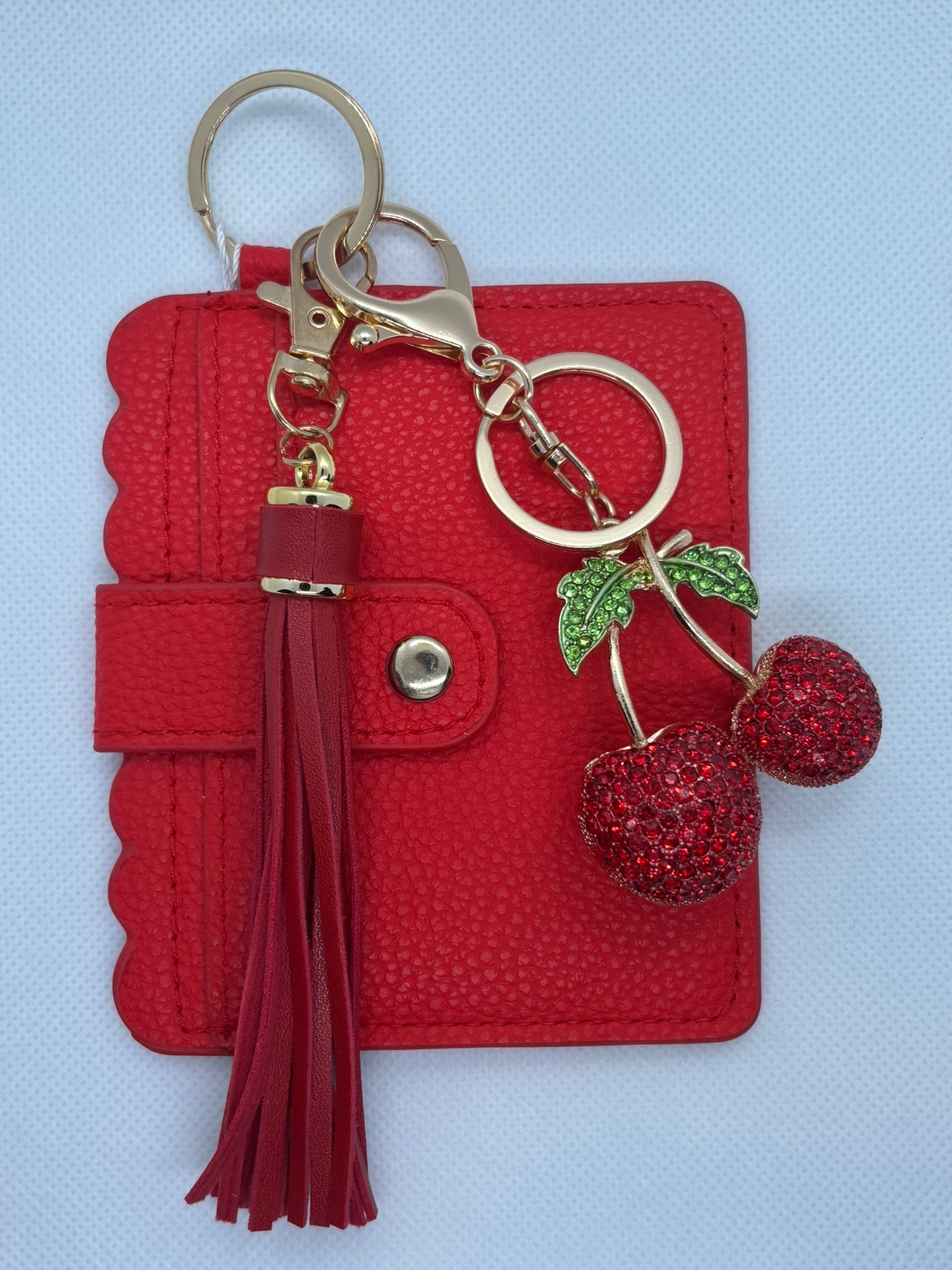 RED WALLET WITH CHERRY KEYCHAIN