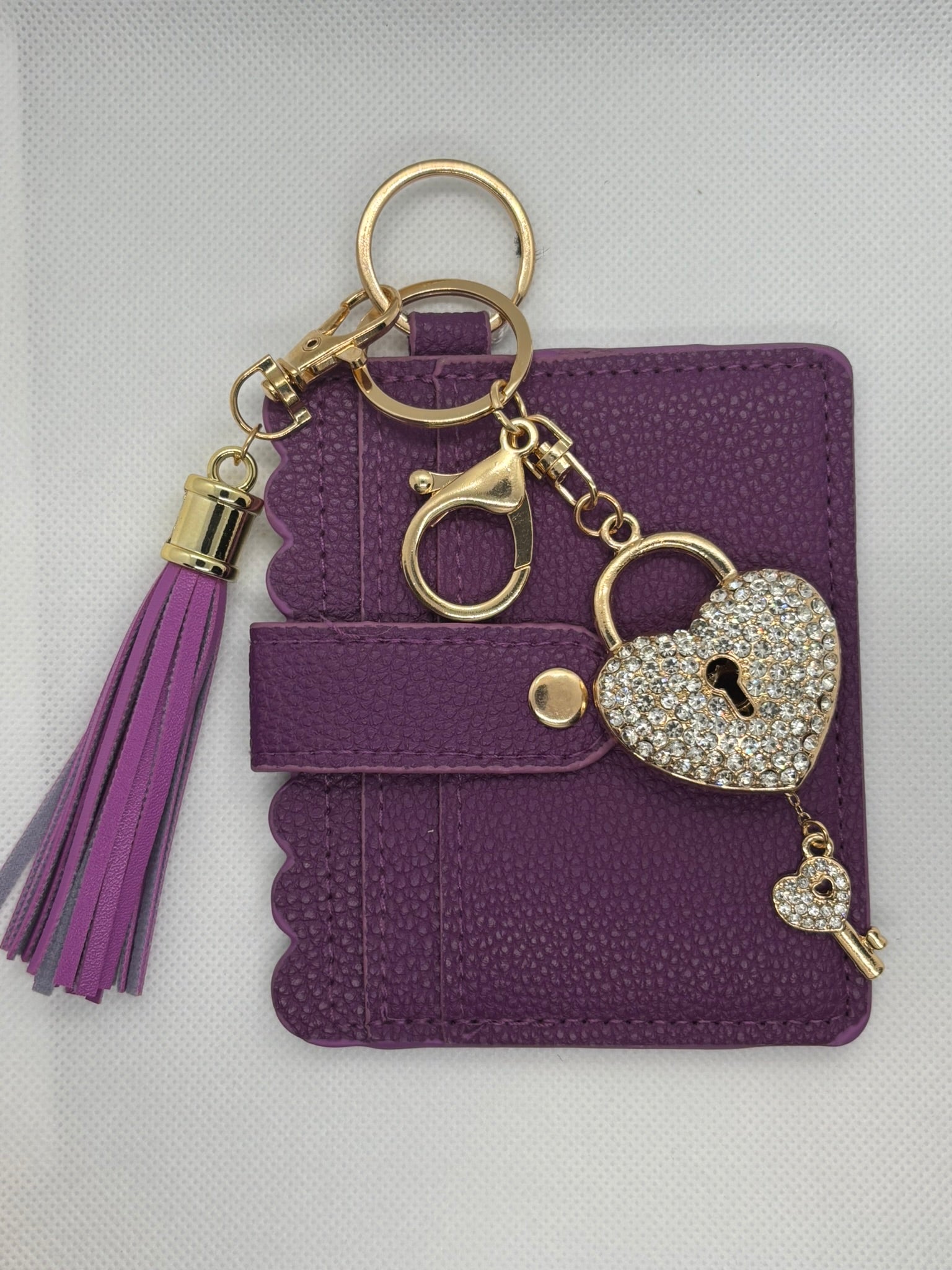 PURPLE WALLET WITH BLING HEART KEYCHAIN