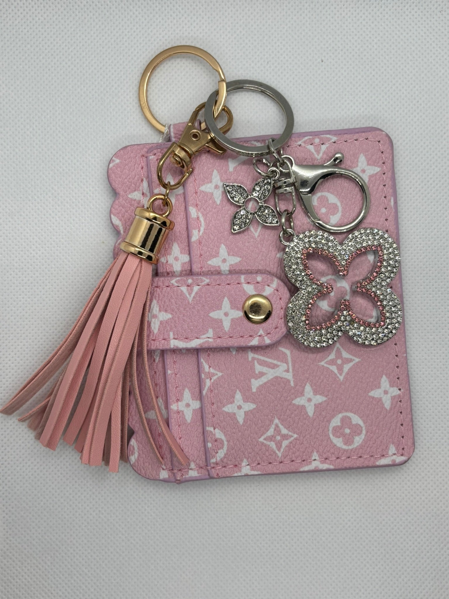 LV PINK WALLET WITH LV BLING KEYCHAIN